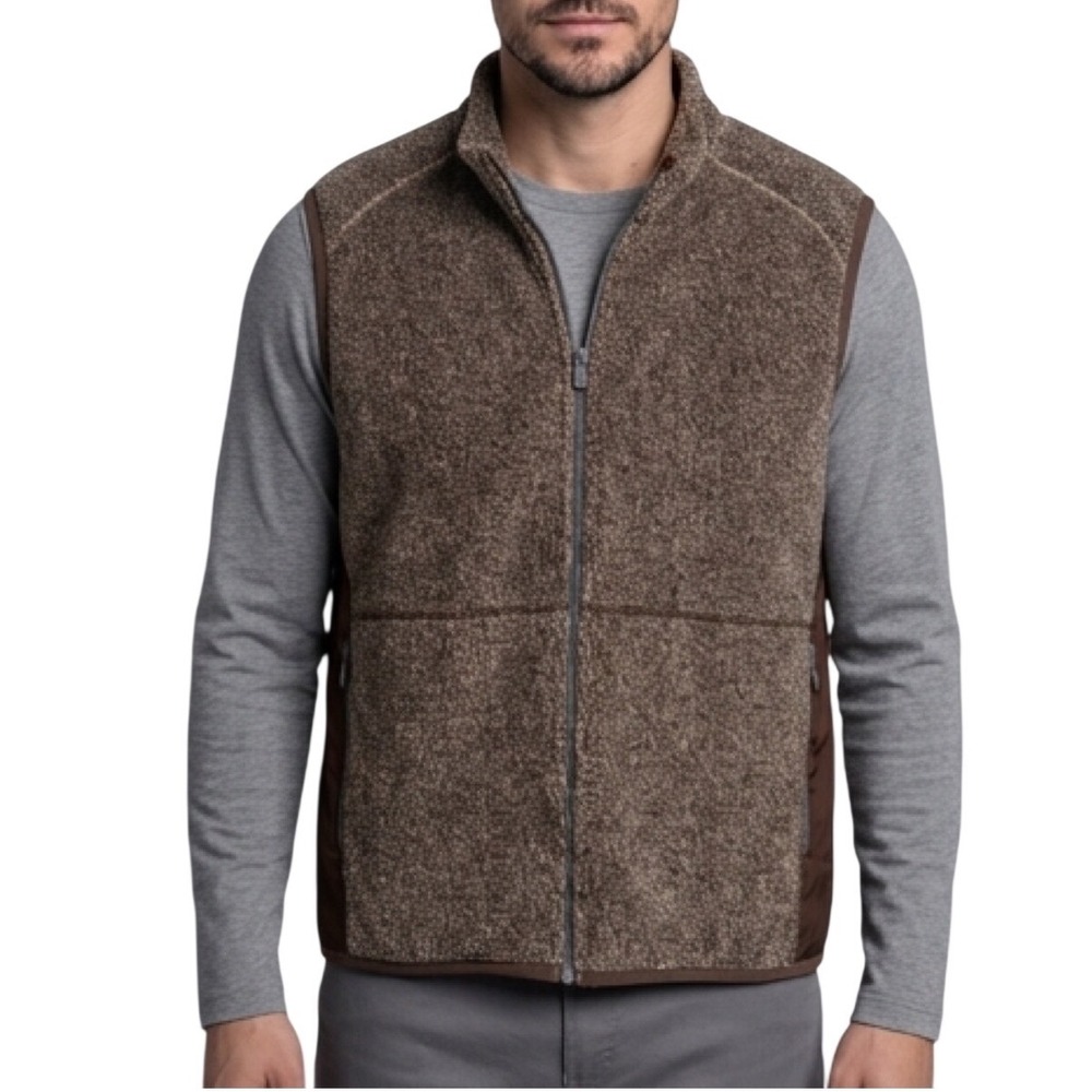 Tommy Bahama Mens Brown Fleece‎ Full Zip Vest Ripstop Panels Logo